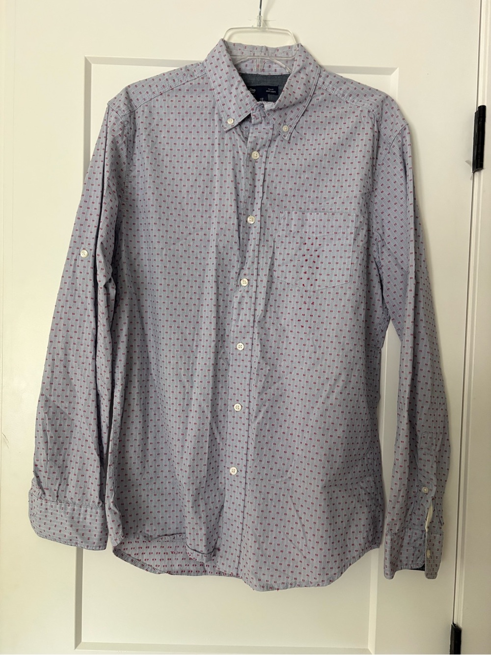 Gap Men's Light Blue Button-Down Shirt with Micro Print